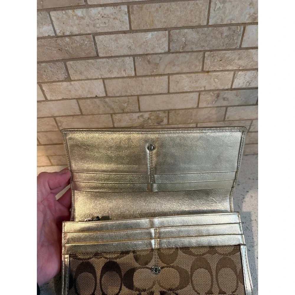 Coach Signature Slim Bifold Wallet Gold Leather Trim Envelope - Picture 3 of 4